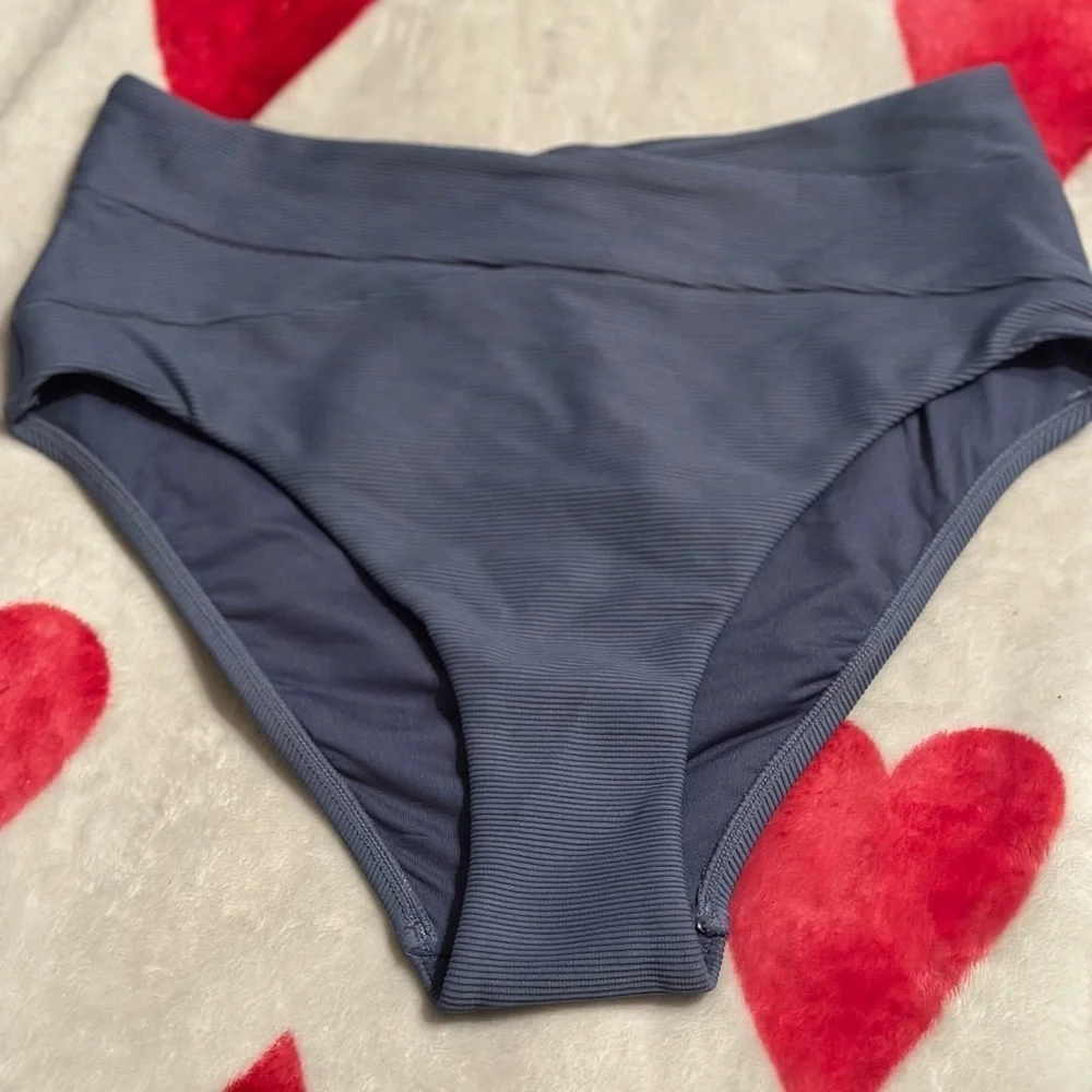 Miléa Resort Mini Rib Cross Front High Waist bikini bottom in blue